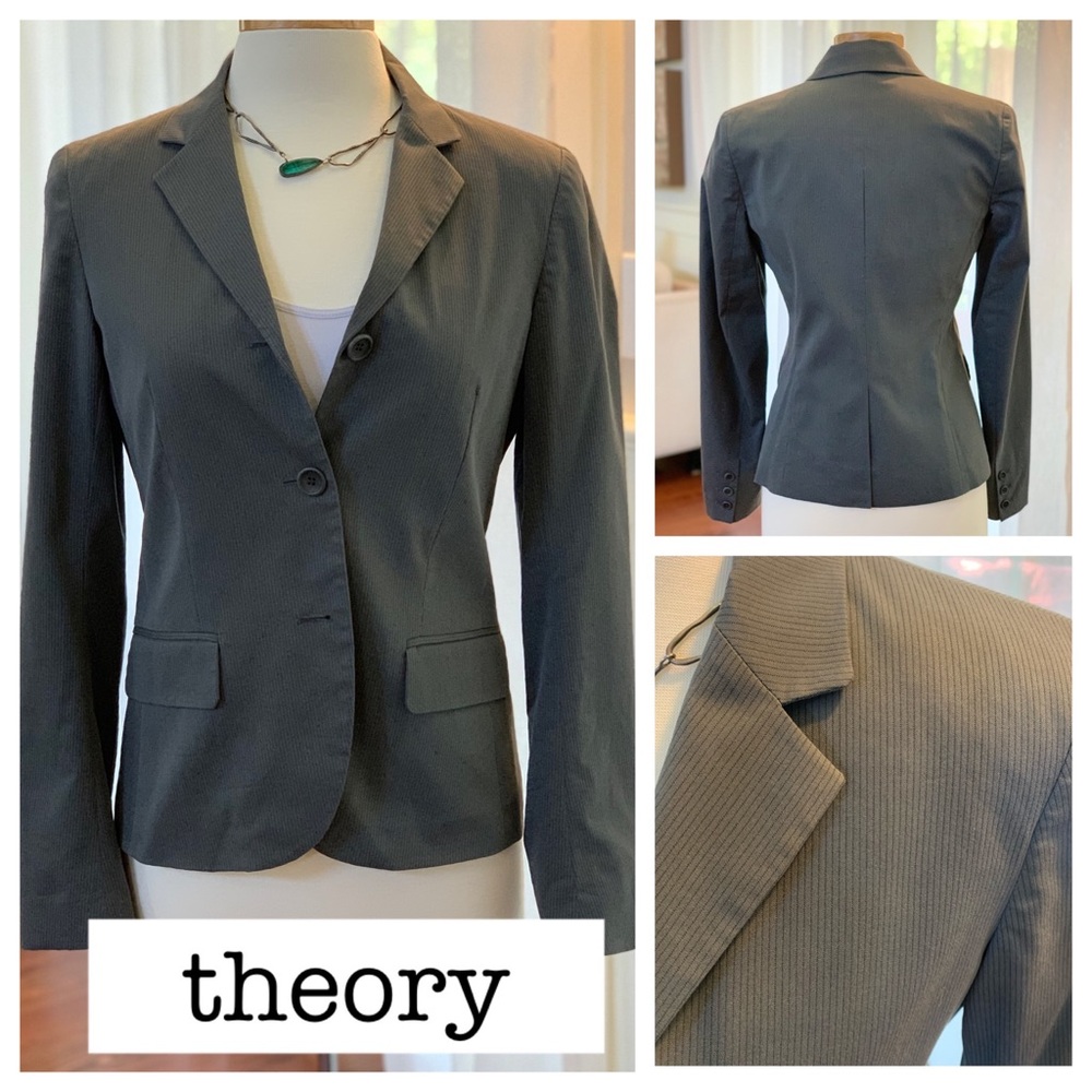 THEORY pinstripe 3 button fitted blazer
